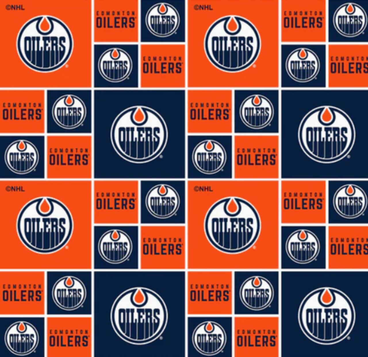 Licensed NHL Edmonton Oilers Geometric Cotton Fabric by the Yard